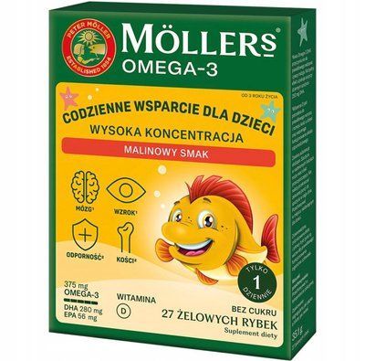 Рибки зі смаком малини M&ouml;llers Omega-3 Fish, 27 шт 4849 фото