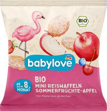Дитячі рисові коржі літні фрукти та яблуко з 8 місяців Babylove, 35 g 2427 фото