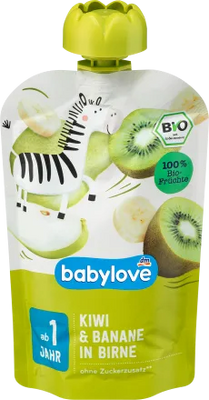 Пюре Babylove зі смаком ківі + банан + груша, для дітей з 12 місяців, 100 g 1779 фото