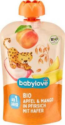 Пюре фруктове манго-персик з мюслі для дітей від 1 року Babylove, 100 g 1834 фото