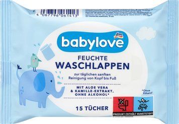 Вологі серветки для чутливої шкіри Babylove, 15 шт. 1840 фото