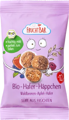 Натуральні вівсяні цукерки з лісовими ягодами та яблуком з 1 року Fruchtbar, 40 g 1747 фото